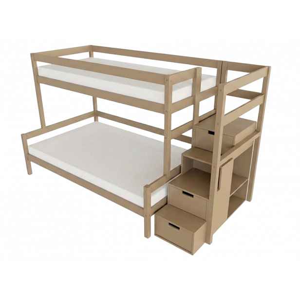 Benlemi Patrová postel LUCKY s úložnými schody 90x200, 120x200 cm Zvolte barvu: Béžová, Zvolte šuplík: Bez šuplíku, Zvolte stranu: Vpravo
