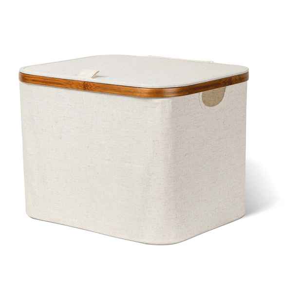 Krémový látkový úložný box s víkem 40,5x33x30 cm Bamboo/Linen – Bigso