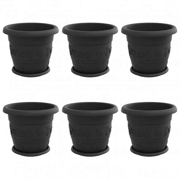 vidaXL Květináče 6 ks Černá Ø 30 x 25 cm Plast