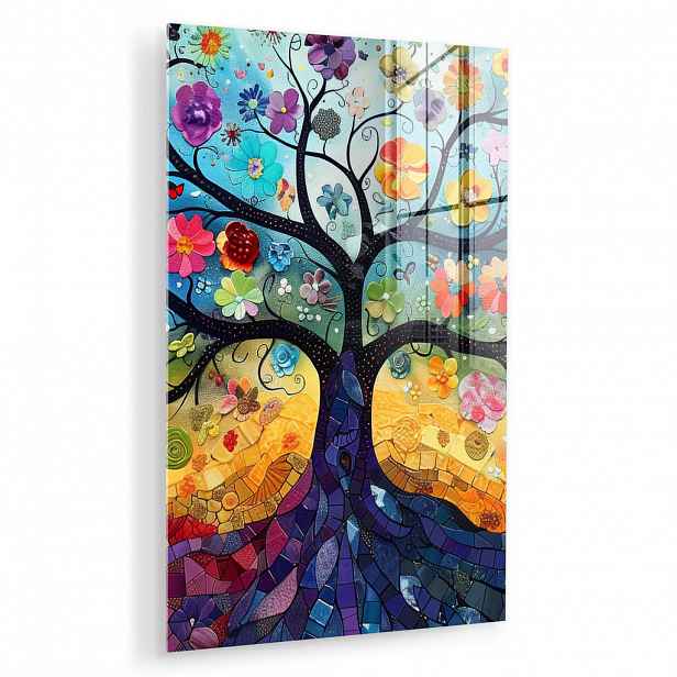 MuchoWow OBRAZ NA AKRYLOVÉM SKLE Umění - Strom života - Květiny - Hippie 40x60 cm