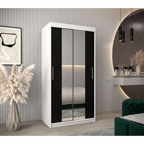 Skříň s posuvnými dveřmi v šířce 100 cm TIMEA 1 - bílá / černá