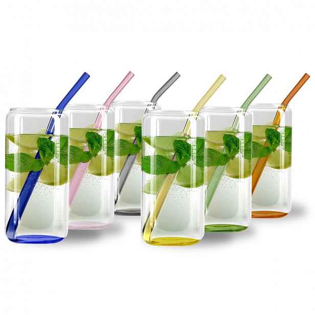 Sklenice typu Can Glass s brčky na nápoje Vialli Design Vivo 500 ml