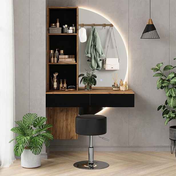 Vicco TOALETNÍ STOLEK Melora Dub/černá 100 cm se zrcadlem LED a stoličkou