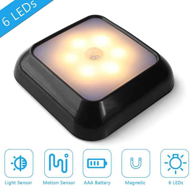 TEMU Schodišťové světlo se 6 LED, pohybovým senzorem, stmívačem a funkcí automatického vypnutí/zapnutí, vhodné pro schody, šatní skříně - stropní