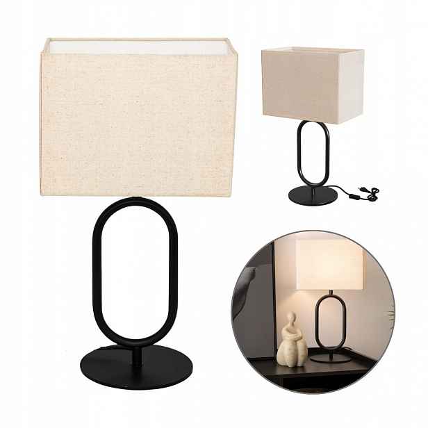 Kovová Stolní Lampa Se Lnem 52 CM Na Noční Stolek, Stylová Přírodní Komoda
