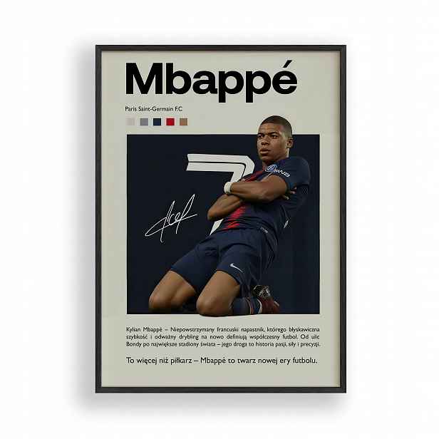 Plakát s motivem Kyliana Mbappého Psg 7 v černém dřevěném Rámeček 30x40 cm