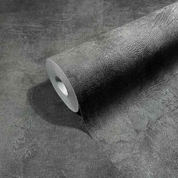 Tmavě šedá tapeta napodobující betonovou omítku odolná proti drhnutí 10 m x 106 cm