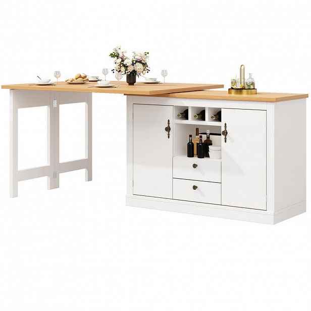 Redom BAROVÝ stůl 120-180/40/76 cm výsuvný, otočný o 360° s úložným prostorem, MDF, Přírodní/Bílá