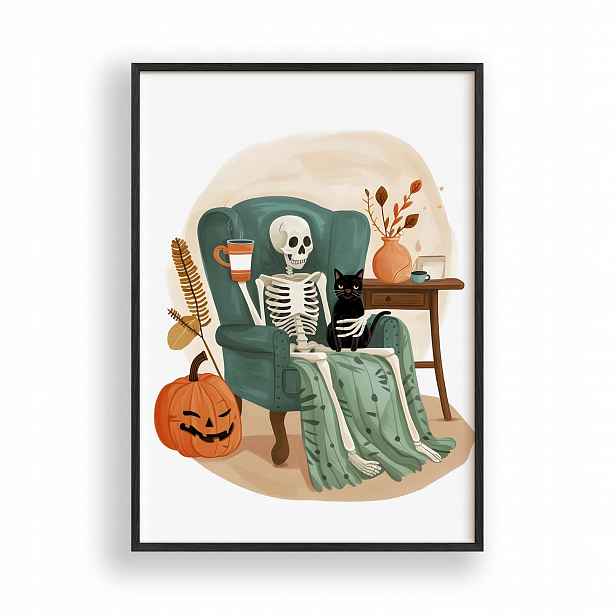 Halloweenský Plakát A3, černý dřevěný Rámeček , 30x42 cm