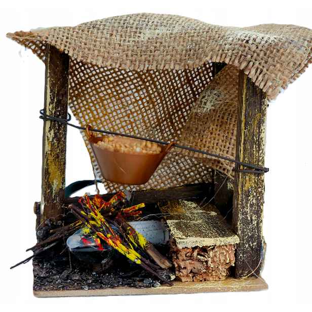 Krásné ohniště S Blikající Žárovkou (plamínky) pro dekoraci Betlému výška 11 cm.