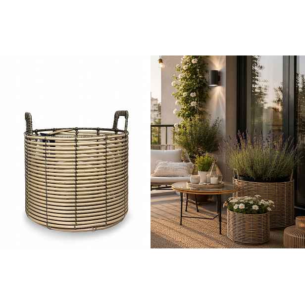 Květináč Rattan Bak 37x36 cm s ušima Dekorativní kryt Ratan