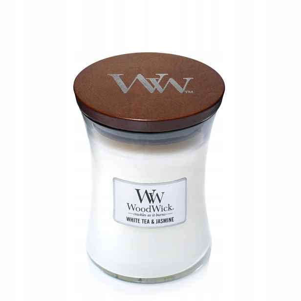 White Tea & Jasmine – WoodWick – střední vonná svíčka