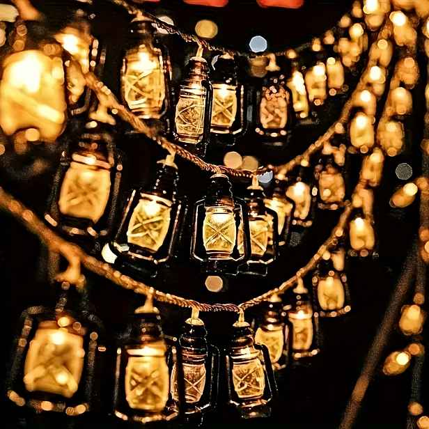 TEMU 1 ks Vintage LED světelný řetěz s olejovou lampou, ideální pro letní kempování, Ramadán a Vánoce, vhodný pro zimní rodinná setkání, party