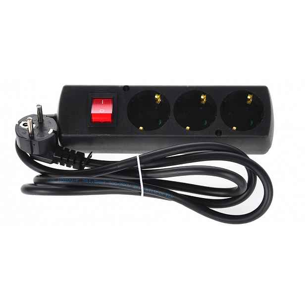 Prodlužovací Kabel 3-ZÁSUVKOVÝ Schuko 10 Metrů S Vypínačem Černý Polský
