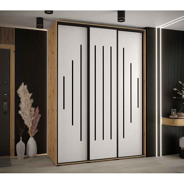 Šatní skříň YVONA 12 - 170/60 cm, dub artisan / bílá / černá