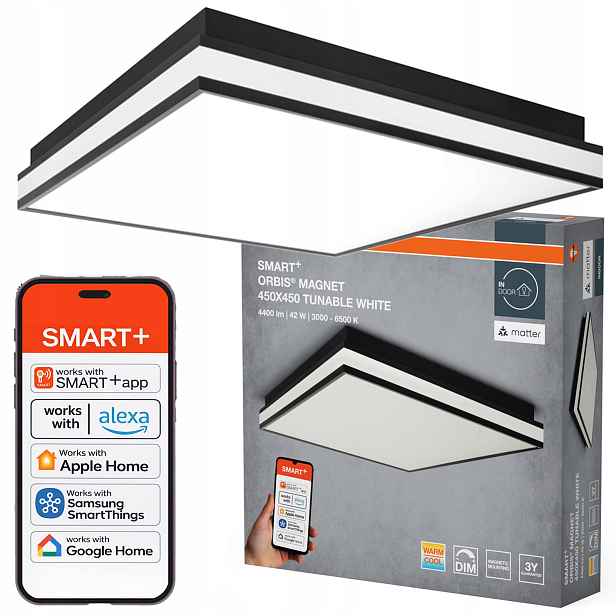 Led panel Svítidlo 42W 2500lm Cct Černý 45x45 cm Smart WiFi Matter Osram