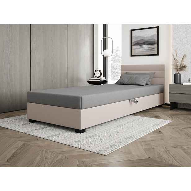 Čalouněná postel 80x195 KASANDRA 1 s úložným prostorem - světle šedá / ecru