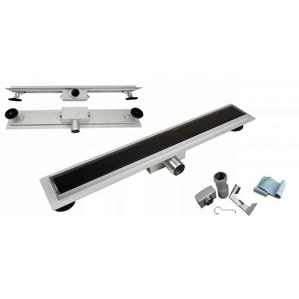 Lineární odtok 90 cm nízký 52 mm Sklo Černé