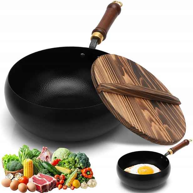 Litinová Japonská Pánev 24 CM Ručně Kovaná S Dřevěným Víkem