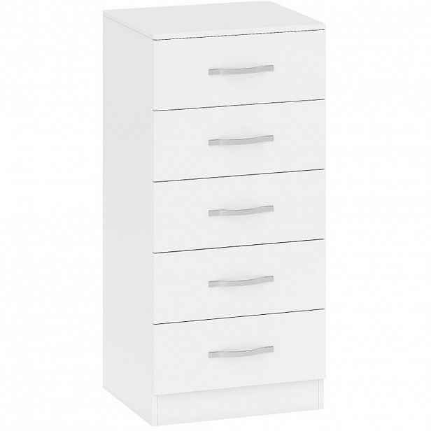 Redom KOMODA 40/35/85 cm s 5 zásuvkami, dřevotříska FSC, stříbrné úchytky, Bílá