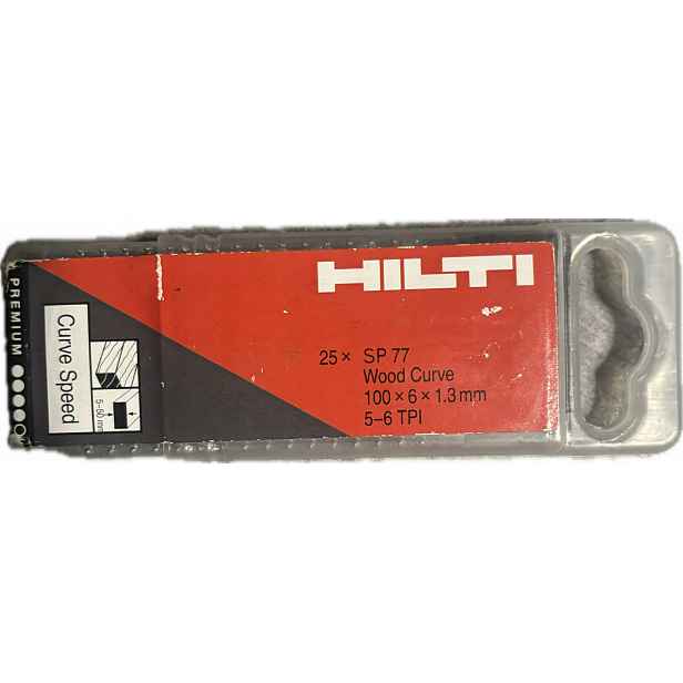 Sada 25 pilových listů pro přímočarou pilu značky Hilti, model Sp 77 Wood Curve.