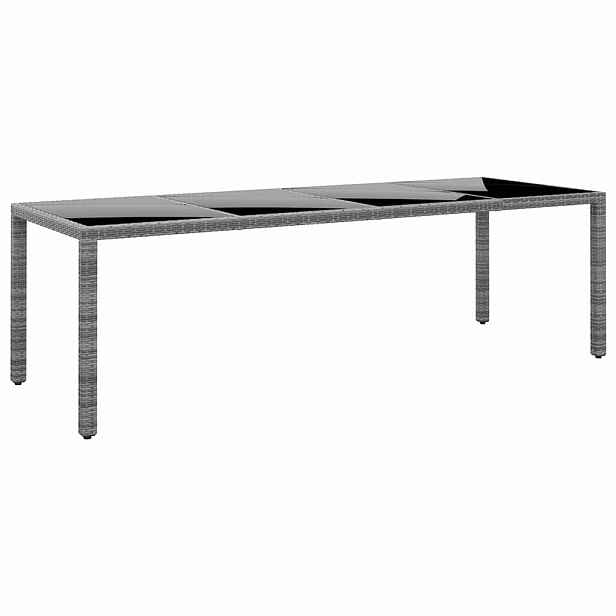 vidaXL Zahradní stůl 250 x 100 x 75 cm tvrzené sklo a polyratan šedý