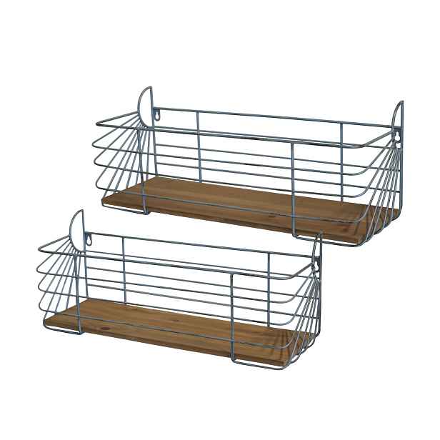 2ks opálová antik kovová nástěnná polička Old Shelf - 55*19*20/ 50*16*20 cm Chic Antique