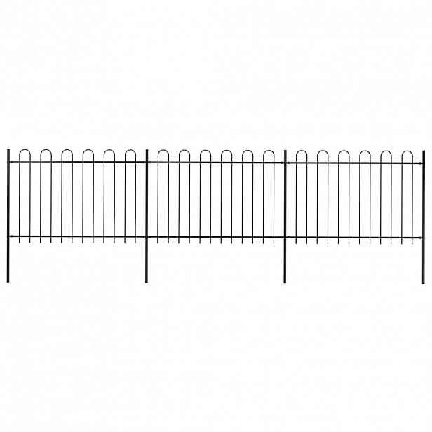 vidaXL Zahradní plot s obloukem nahoře ocelový 504 x 120 cm černý