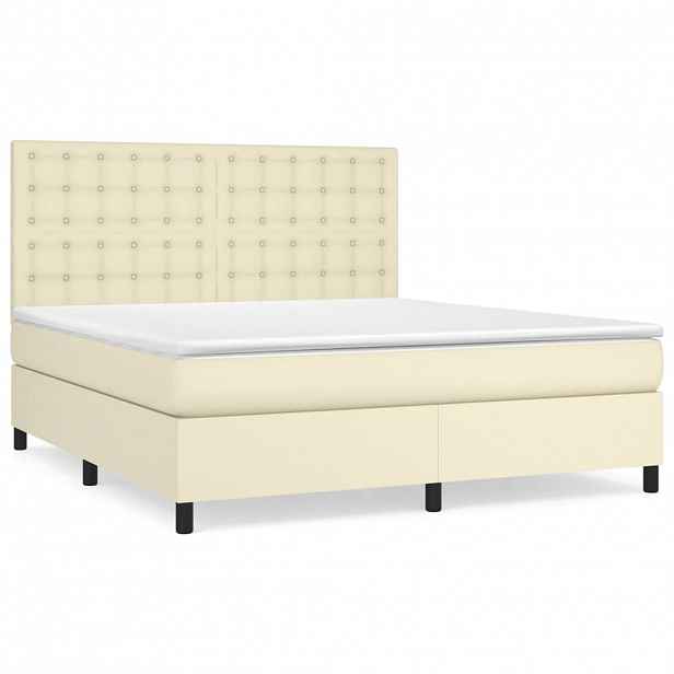 vidaXL Box spring postel s matrací krémová 180x200 cm umělá kůže
