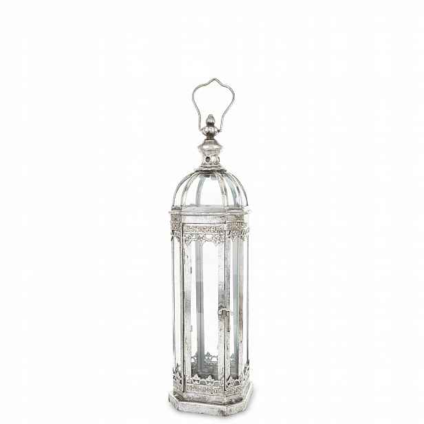 Kovová Lampa Stříbrná Retro Lampion Dekorace Sklo