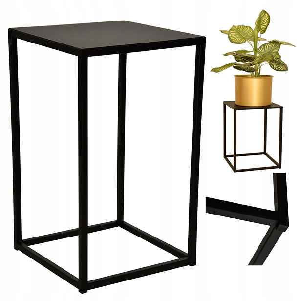 Stojan na květiny, podstavec, držák na květináč, loft, kovový stolek, 40 cm, polský černá barva