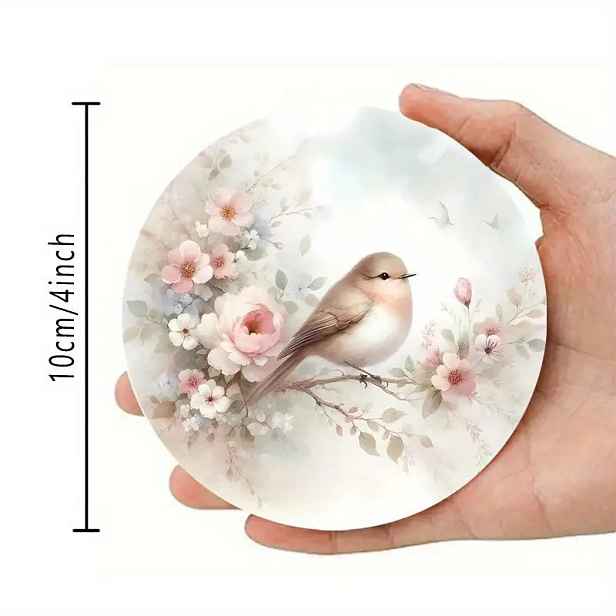 TEMU Sada šesti dřevěných tácků s květinovým a ptáčím , každý o rozměrech 10,01 x 10,01 cm, ideální pro terasové stoly, do kuchyní a obývacích pokojů