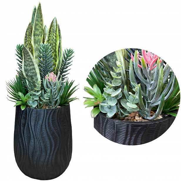 Umělé Sukulenty XL 75 cm Velké V Květináči Sukulent Jako Živý Sansevieria