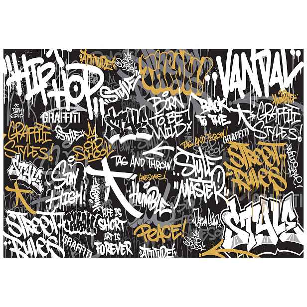 Tapeta Graffiti Art Abstrakce Černobílé Městské zlato 312x219 lepidlo