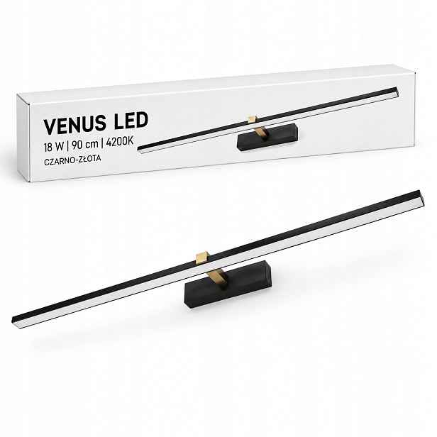 Zrcadlová nástěnná lampa Venus 90 cm 18 W černo-zlatá Led 1100 lm 4200K IP44 nástěnná