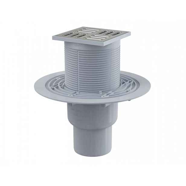 Alca - Podlahová vpust přímá 11x11 cm, průměr 5/8 cm, kombinovaná zápachová uzávěra SMART, nerez/plast APV2321
