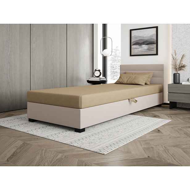 Čalouněná postel 80x195 KASANDRA 1 s úložným prostorem - hnědá / ecru