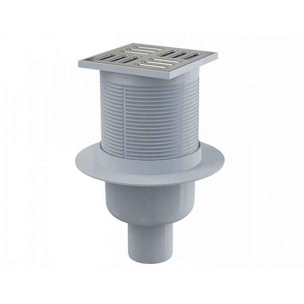 Alca - Podlahová vpust přímá 11x11 cm, průměr 5 cm, vodní zápachová uzávěra, nerez/plast APV2