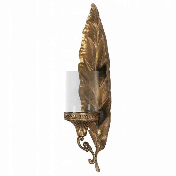 Lampion Závěsná Lampa List Zlatý Kovový Skleněný na zeď Retro 49 Cm
