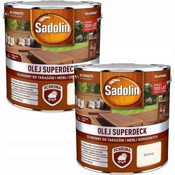 Sada Sadolin Olej 2x2,5L Superdeck Ochranný Pro Terasy A Nábytek Bílý 5L