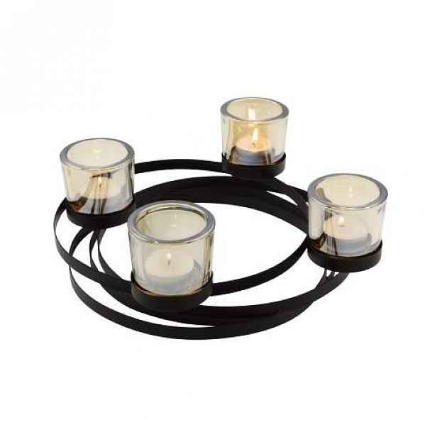 Svícen adventní 4 čajovky kov/sklo černá 28cm