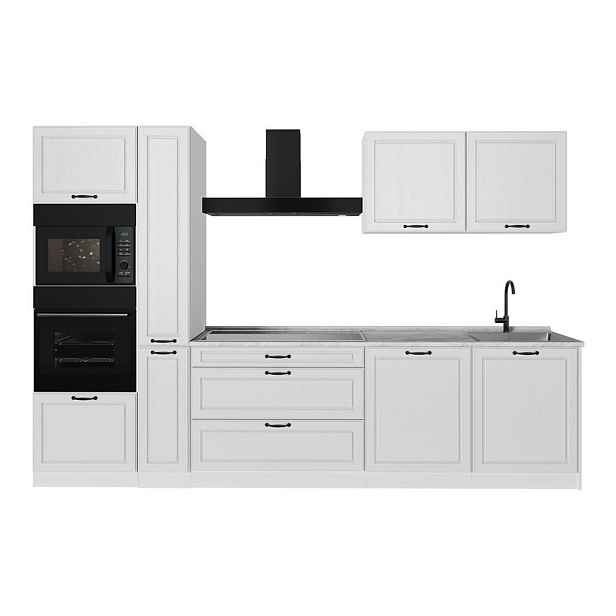 Vicco KUCHYŇSKÝ KOUT R-Line, Bílý venkovský dům/Bílá, 310 cm pracovná doska Mramor