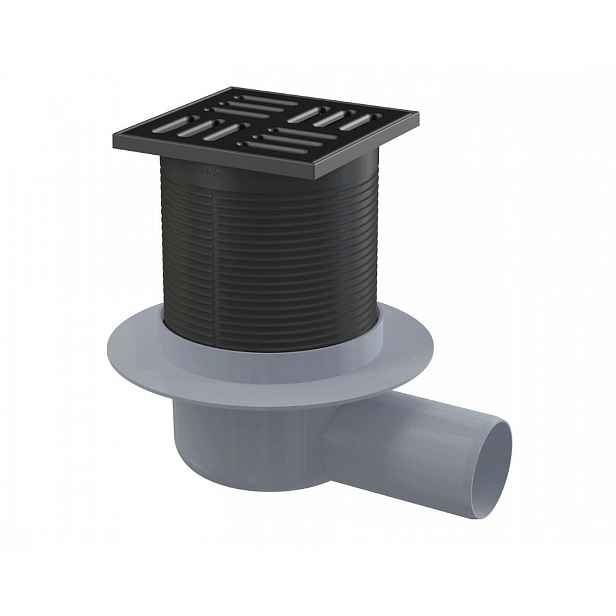 Alca - Podlahová vpust boční 11x11 cm, průměr 5 cm, kombinovaná zápachová uzávěra SMART, nerez černá mat/plast APV31BLACK