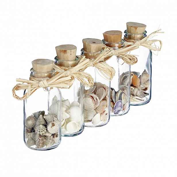 Relaxdays LAHVIČKA Transparentní přírodní 5ks-sada s mušlemi 12x4,5 cm