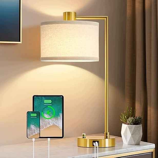Stolní lampa GyroVu 58 cm stmívatelná Usb-c Usb-a zlatá se stínítkem