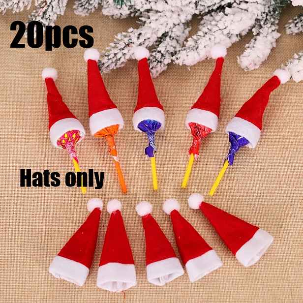 TEMU 20 ks - Mini Santa čepice - Netkané červené čepice, vhodné pro lízátka, lahve a dárky na párty; Dárky na párty, novoroční a vánoční