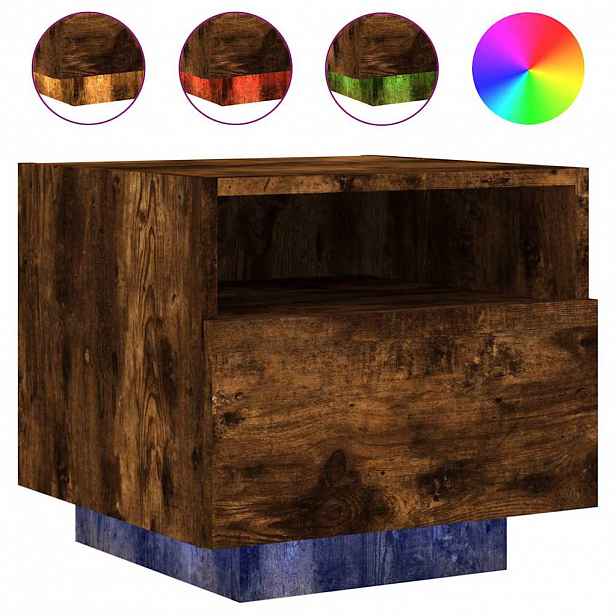 vidaXL Noční stolek s LED osvětlením kouřový dub 40 x 39 x 37 cm