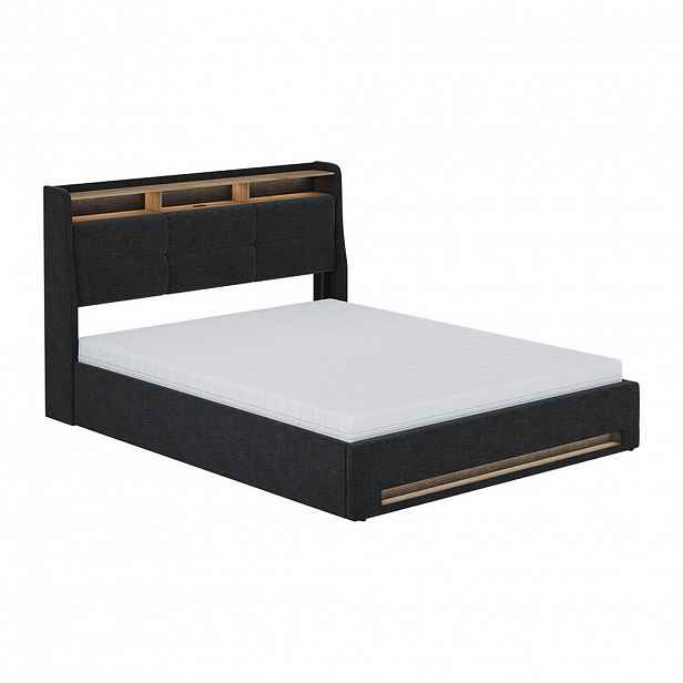 VitaliSpa ČALOUNĚNÁ POSTEL Christin Antracit/dub 160x200 s LED diodou, připojení USB, matrace