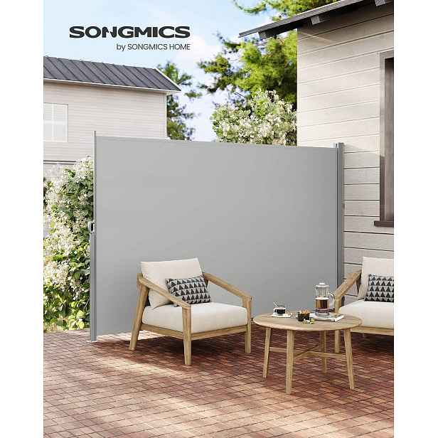 Boční markýza s ocelovou schránkou, nerezová, rozkládací, 200 x 350 cm