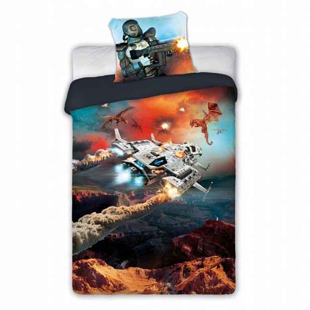 Povlečení pro mládež Gamer 160x200 70x80 vesmír loď robot draci bavlna